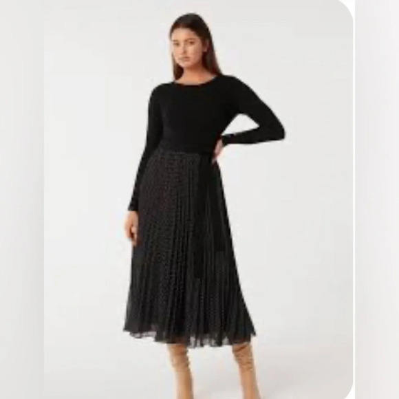 ever new Dresses & Skirts - EVER NEW Sz 2 Gathered Elastic Waist Sheer Lined Gold  Polka Dot Midi Skirt NEW